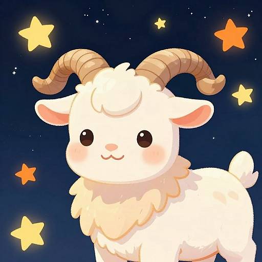 Whimsical Pastel Goat Under Starry Night