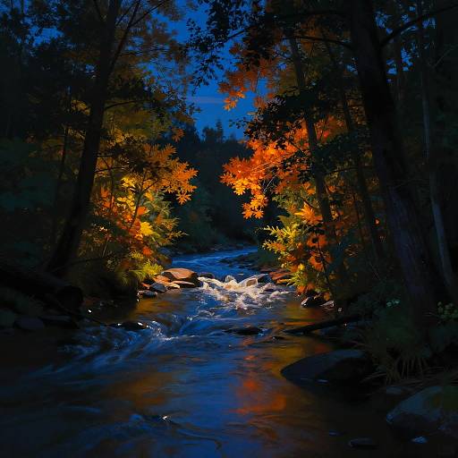 Midnight River with Autumn Glow