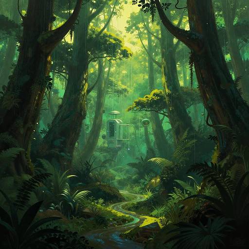 Futuristic Biopunk Rainforest Surreal Matte Illustration