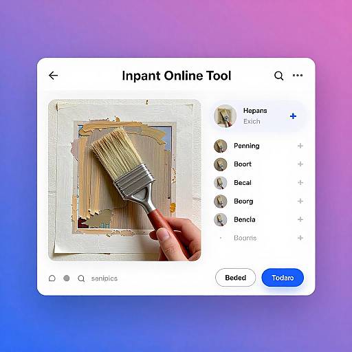 Photograph of a hand holding a paintbrush over an image on a digital app showing 
