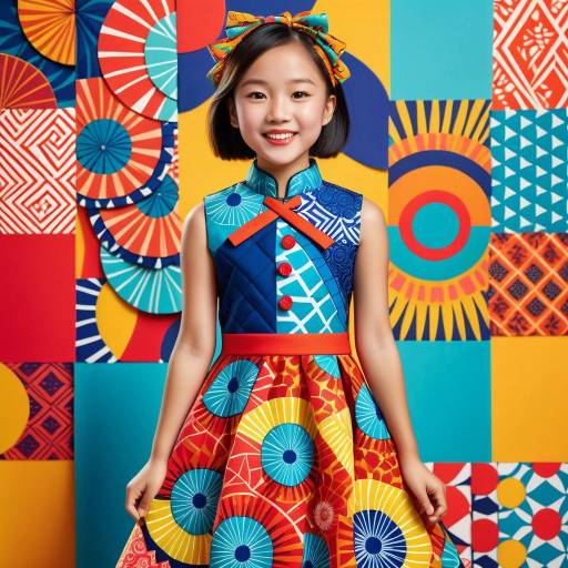 Joyful East Asian Girl in Vibrant Ankara Dress Joyful East Asian Girl in Vibrant Ankara Dress