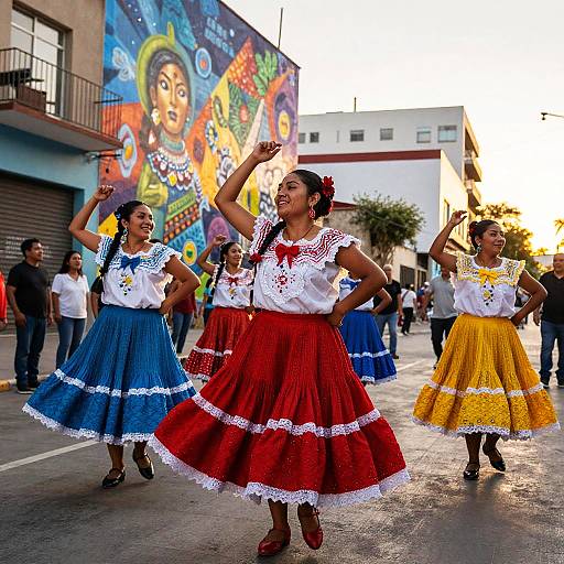 Chicanas Dancing in Vibrant Urban Streets