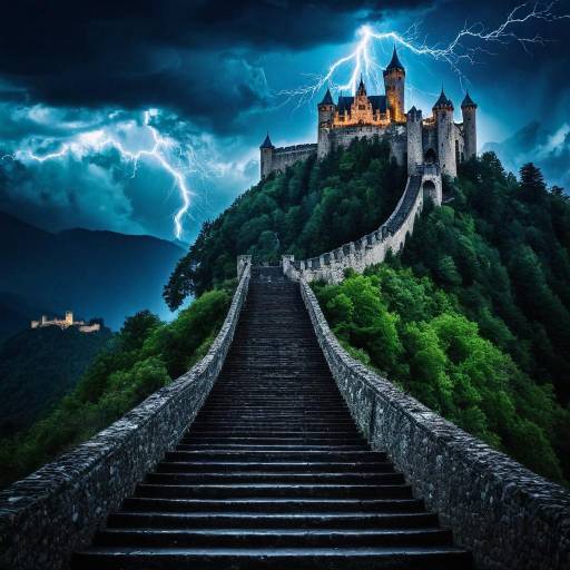 Fantasy Castle Under Cloudy Night Sky