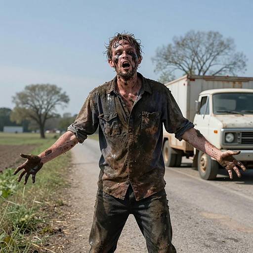 Realistic Zombie Man on Paved Path