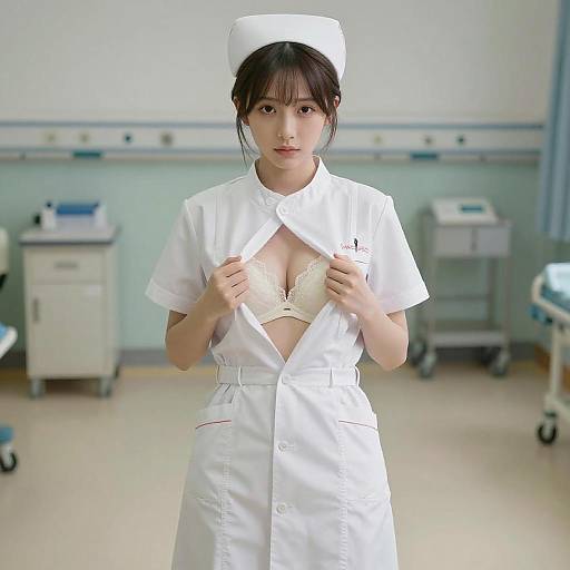 Nurse Revealing Bra in Hospital Room