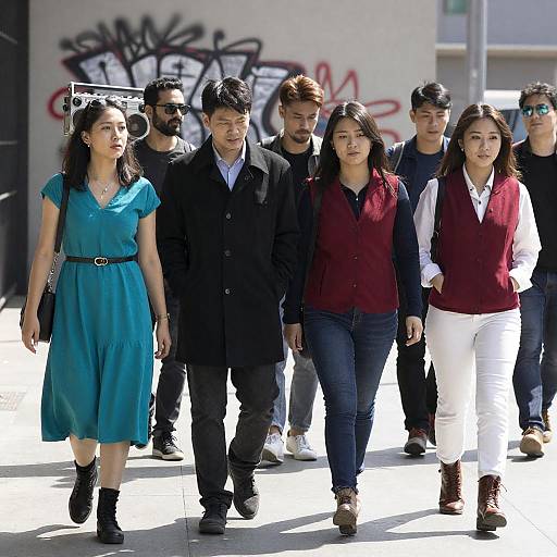 Urban Stroll with Diverse Fashion Ensemble