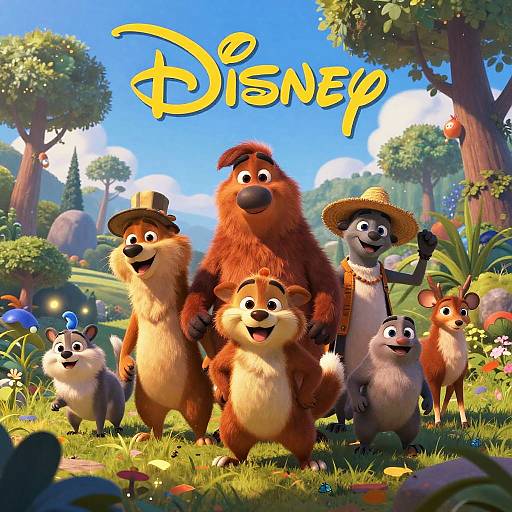 Disney Animated Animal Characters in Vibrant Forest