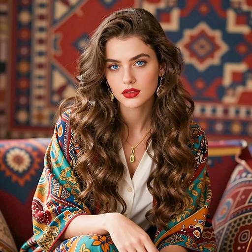 Radiant Young Woman in Colorful Robe