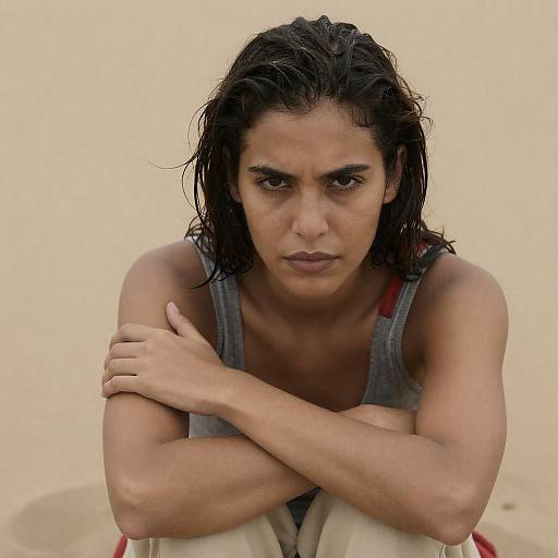 Serious Woman by the Sandy Shore