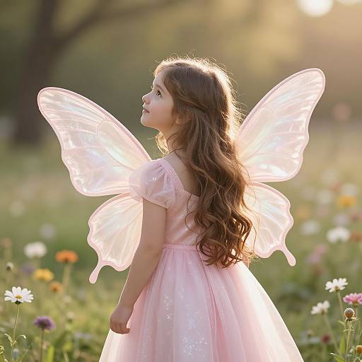 Dreamy Girl with Glowing Butterfly Wings