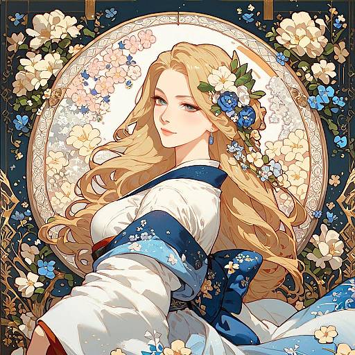 Impressionist Girl with Floral Kimono