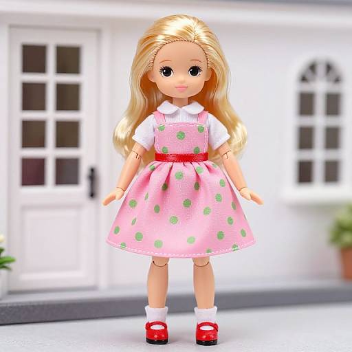 Blonde Doll in Polka Dot Dress