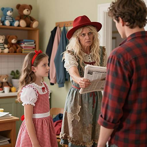 Serious Conversation in Colorful Room