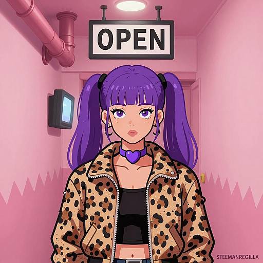 Vibrant Portrait in a Pink Corridor