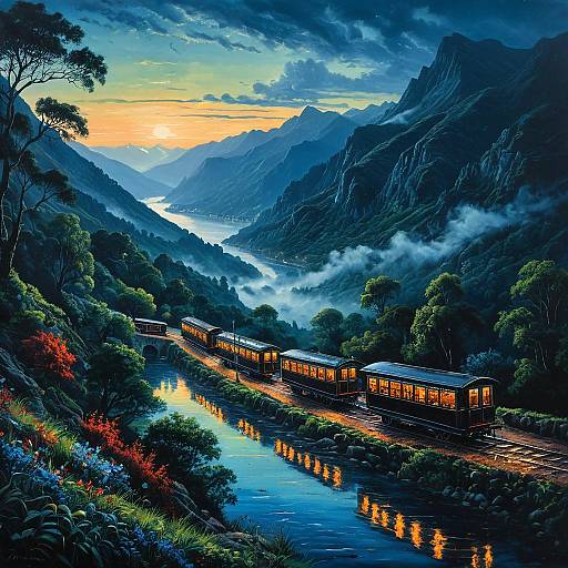 Misty Mountain Pass Oil Painting