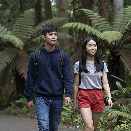 Young East Asian Couple in Forest