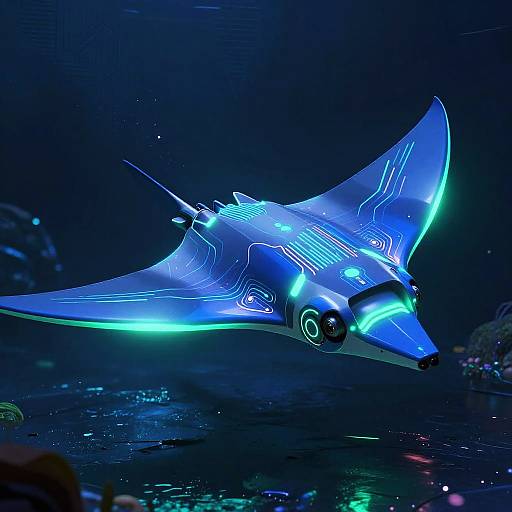 Futuristic Neon 3D Robotic Manta Ray