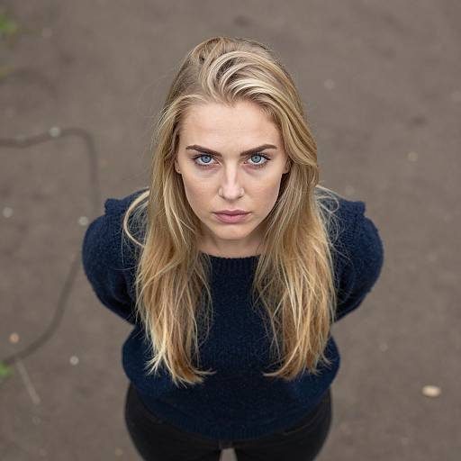 Blonde Woman in Dark Blue Sweater