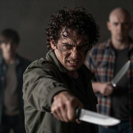 Tense Knife Confrontation in Shadows