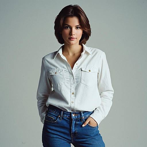 Young Woman in White Shirt and Blue Jeans