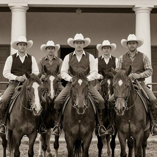 Serious Cowboys in Sepia-Toned Photo