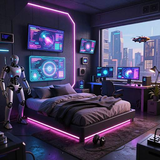 Cyberpunk Bedroom with Futuristic Tech