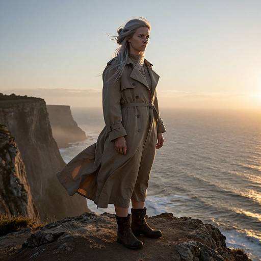 Melancholic Slavic Woman on Cliff
