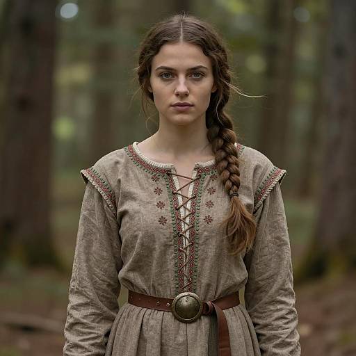 Medieval Woman in Embroidered Dress