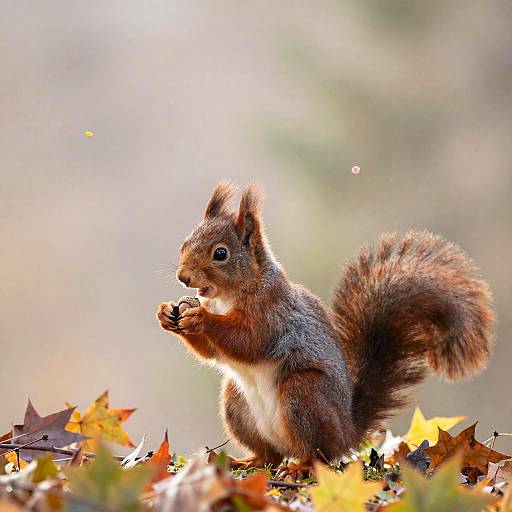 Playful Red Squirrel in Misty Fall Forest