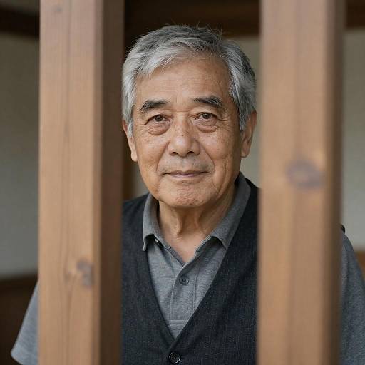 Older Man Peeking Through Wooden Frame