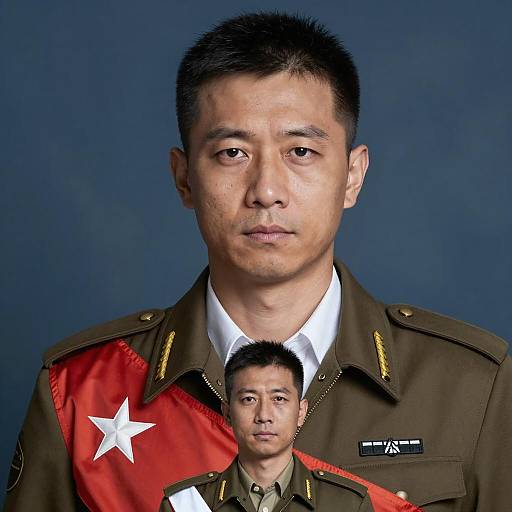 Man in Military Uniform with Flag