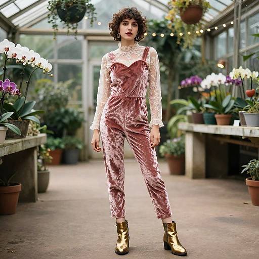 Nonbinary Rose-Velvet Valentine Greenhouse Portrait