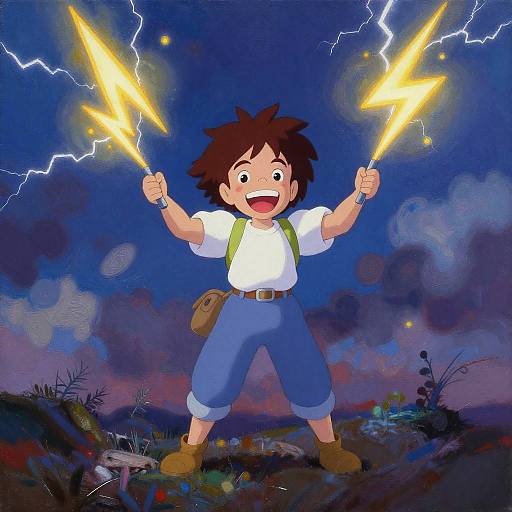 Animated Heroine Casting Lightning Spell