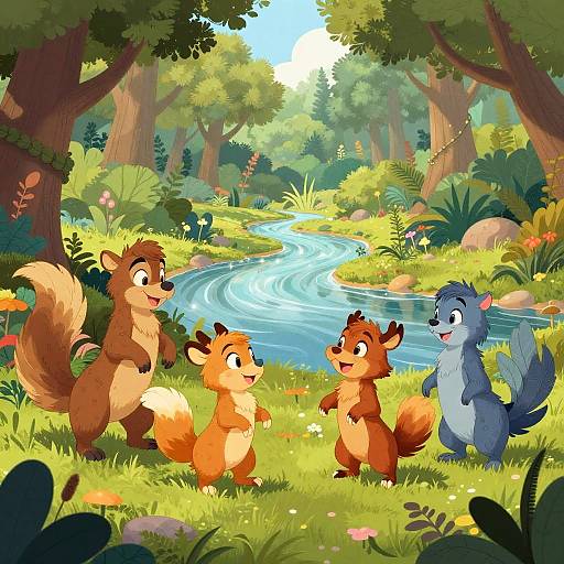 Disney-Style Forest Animals Interaction