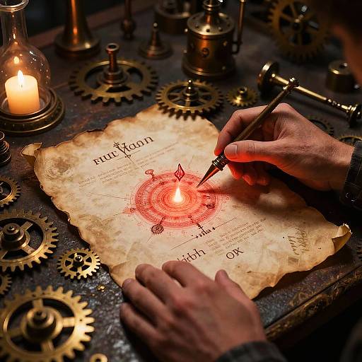 Steampunk Alchemist's Glowing Red Formula