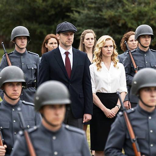 Historical Group Scene with Soldiers and Civilians