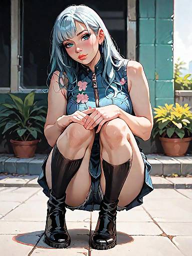 Young Woman in Casual Chic Outfit Sitting Outdoors