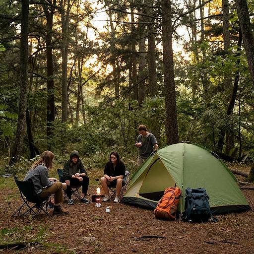 Friends Camping at Golden Hour