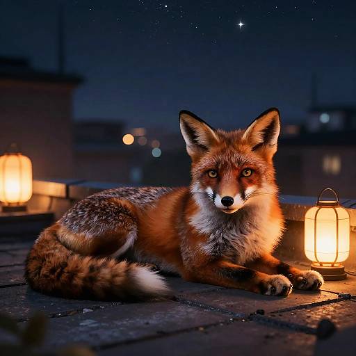 Fox-Cat Hybrid on Starlit Rooftop