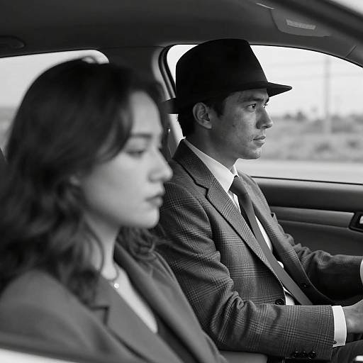 Classic Black and White Car Scene