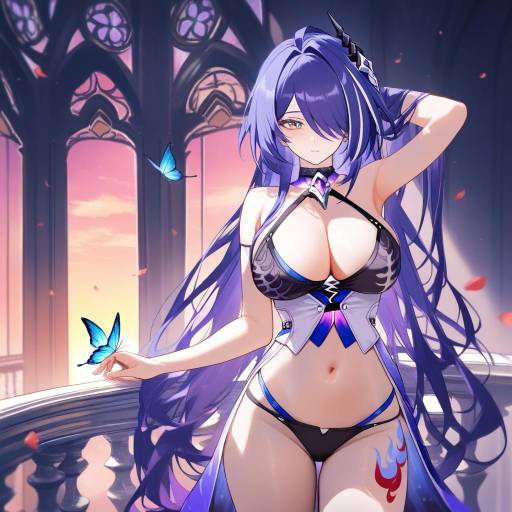 Anime Girl with Purple Hair and Butterflies