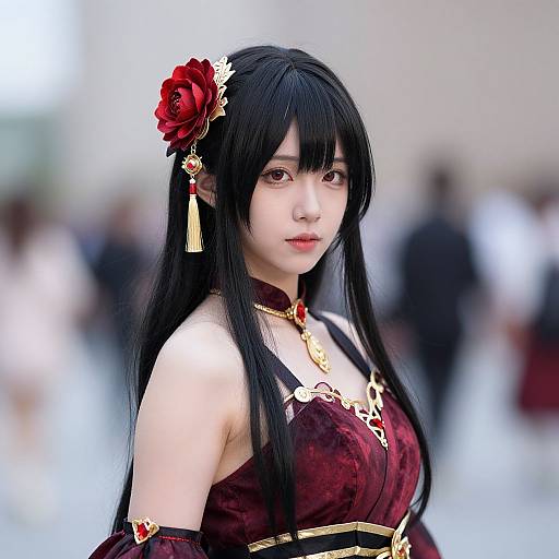 Realistic Girl in Garnet Costume