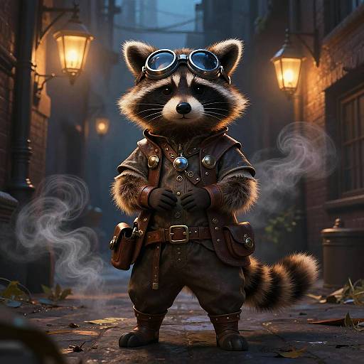 Steampunk Raccoon Adventurer Portrait