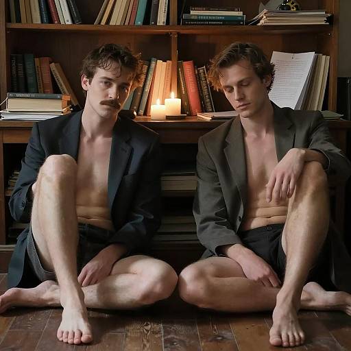 Two Men Relaxing in a Cluttered Room