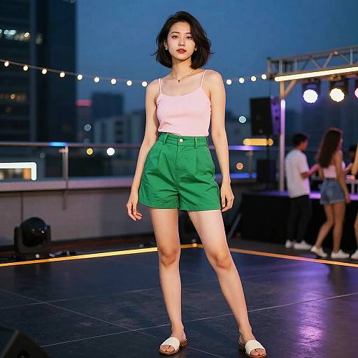 Svelte Woman on Rooftop Dance Floor