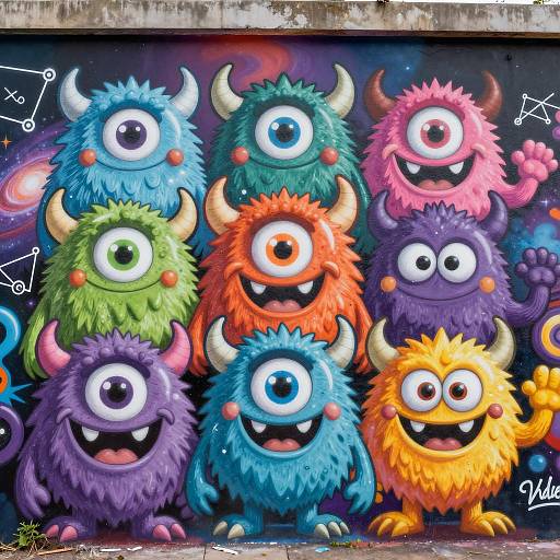 Energetic Cartoon Monsters in Cosmic Mural