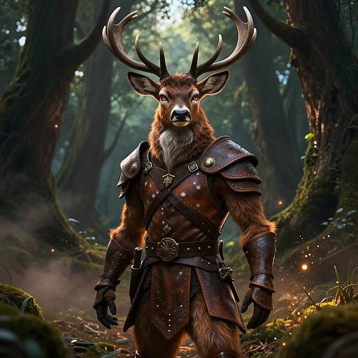 Confident Male Deer Ranger in Enchanted Grove