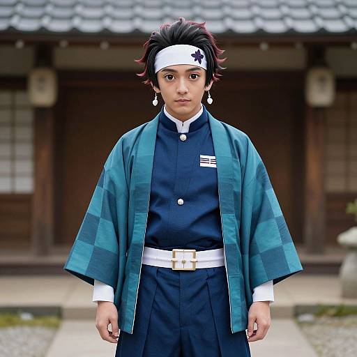 Man in Blue Tanjiro Kimono