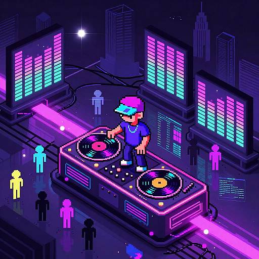 Pixel Art Neon Glitch Rapper Scene