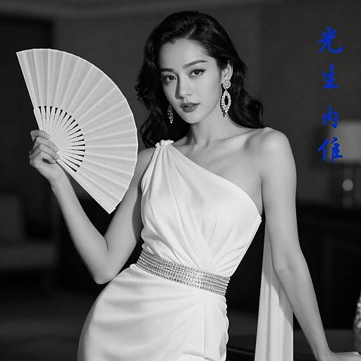Black-and-White Glamour Portrait with Fan
